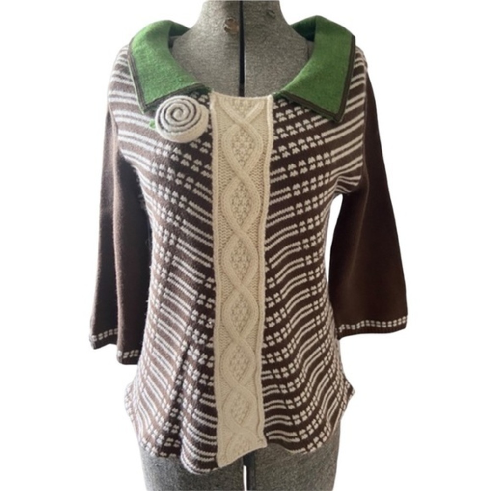 ANTHROPOLOGIE FIELD FLOWER SWEATER. MIXED TEXTURES AND DETAIL SIZE MED